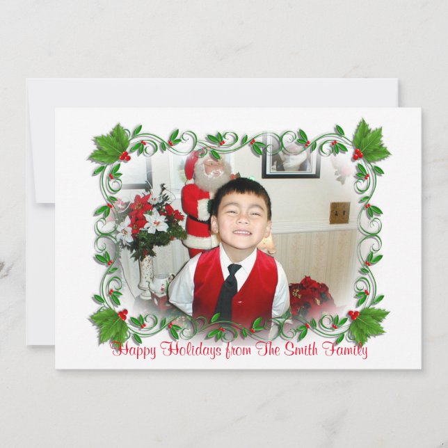 Christmas photo card Holly frame (Front)
