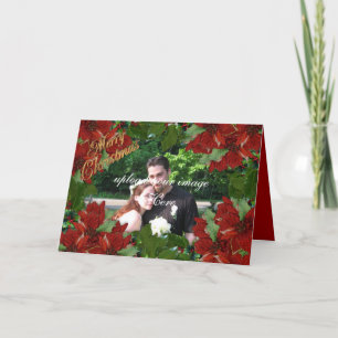 Christmas photo card Holly poinsettias
