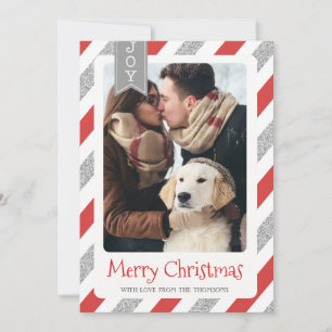 Christmas photo card merry christmas red silver