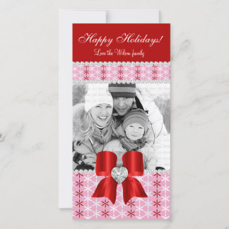 Christmas Photo Card Red Pink Snow Bow 3