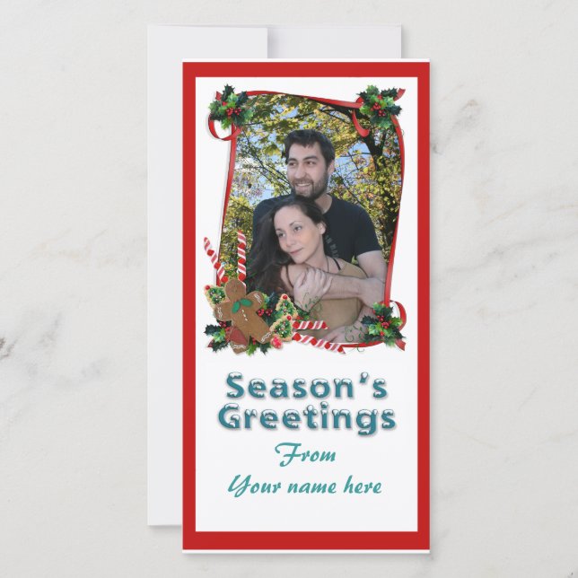 Christmas photo card ribbons and candy (Front)