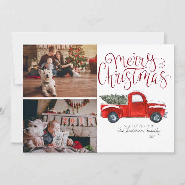 Christmas Photo Card - Vintage Red Truck (Front)