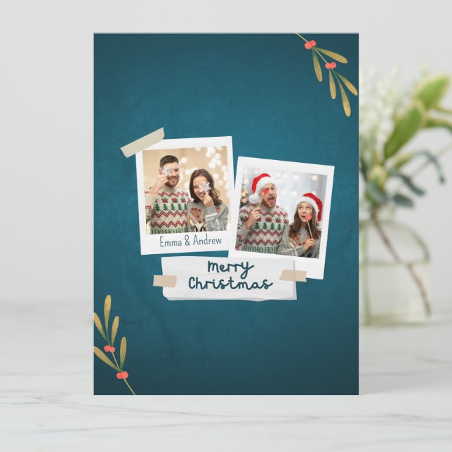 Christmas Photo Card with Green Colour Texts (Standing Front)