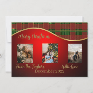 Christmas Photo Card with Red, Green, Gold Border