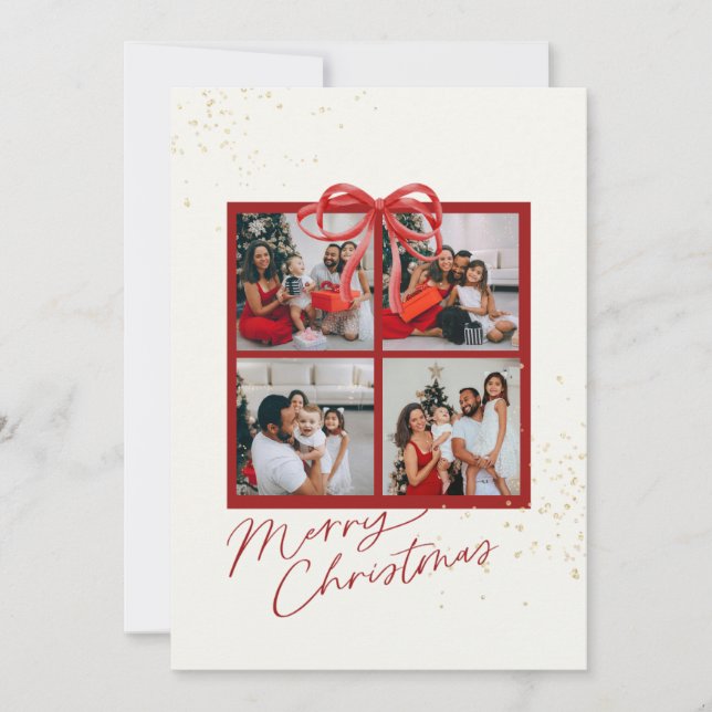 Christmas Photo Collage Card w Red Present (Front)