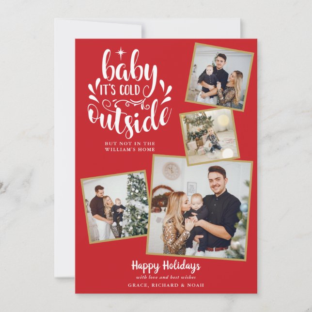 Christmas Photo Collage Cute Baby Its Cold Outside Holiday Card (Front)