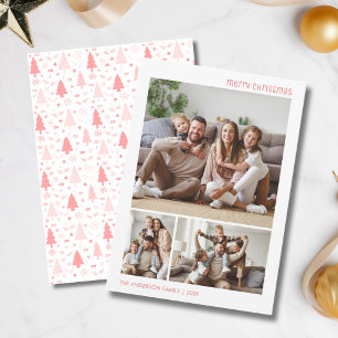 Christmas Photo Collage Family Pink Holiday Card