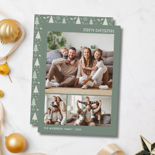 Christmas Photo Collage Family Sage Green Holiday Card