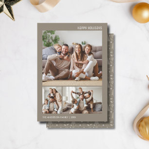 Christmas Photo Collage Family Taupe Holiday Card