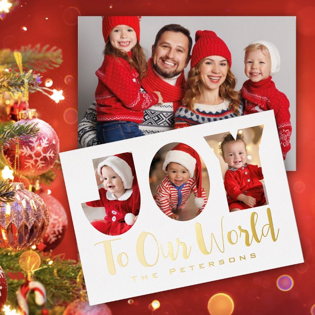 Christmas Photo Collage Gold Foil Holiday Card (Creator Uploaded)