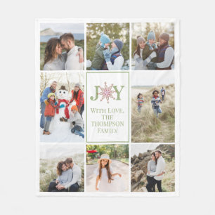 Christmas Photo Collage Joy Typography Snowflake  Fleece Blanket