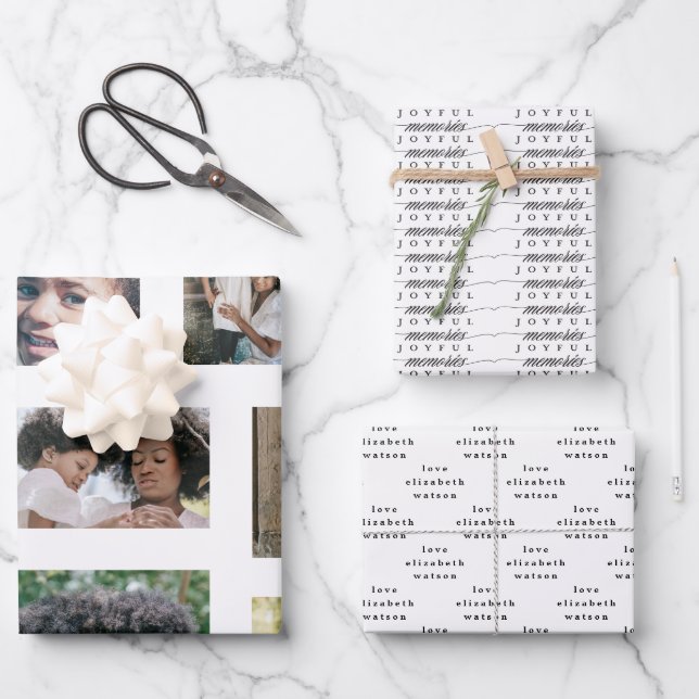 Christmas Photo Collage Modern Joyful Moments Wrapping Paper Sheet (Front)