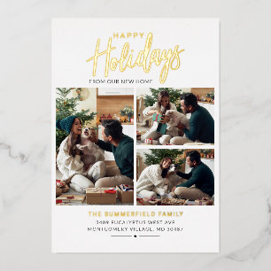 Christmas Photo Collage Pet Script Moving Gold Foil Holiday Card