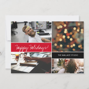 Christmas Photo collage Red Happy Holidays Company Card