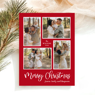 Christmas Photo Collage Red Holiday Postcard
