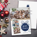 Christmas Photo Collage Tree Ornament Blue Holiday Card<br><div class="desc">Send your Christmas greetings to your family and friends with this modern minimal photo Christmas card. The design features a cute dark blue tree ornament graphic and space for 3 pictures... 1 horizontal and 2 smaller square pictures. Add your own personal message on the the back, or use the one...</div>