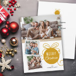 Christmas Photo Collage Tree Ornament Gold Holiday Card<br><div class="desc">Send your Christmas greetings to your family and friends with this modern minimal photo Christmas card. The design features a cute gold tree ornament graphic and space for 3 pictures... 1 horizontal and 2 smaller square pictures. Add your own personal message on the the back, or use the one that...</div>