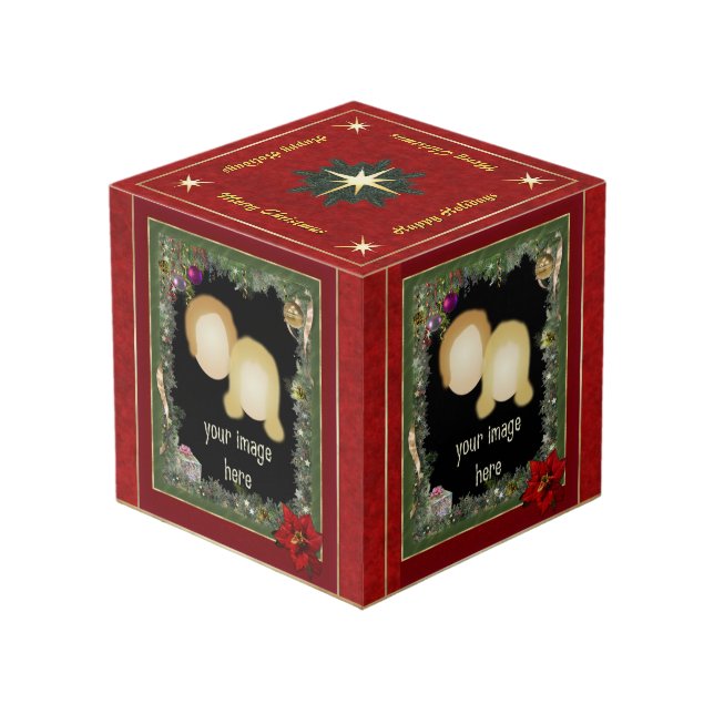 Christmas Photo Cube with 4 of Your Photos (Front Angled)
