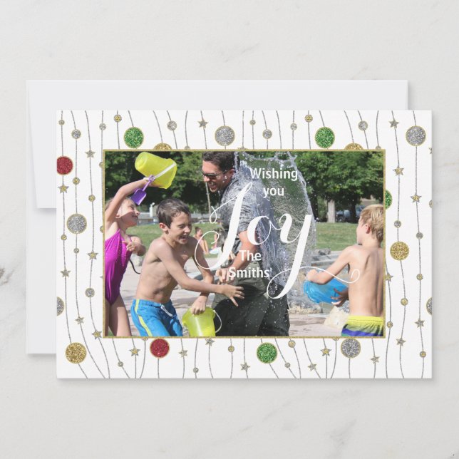 Christmas Photo Customise Card "Ornaments/Stars" (Front)