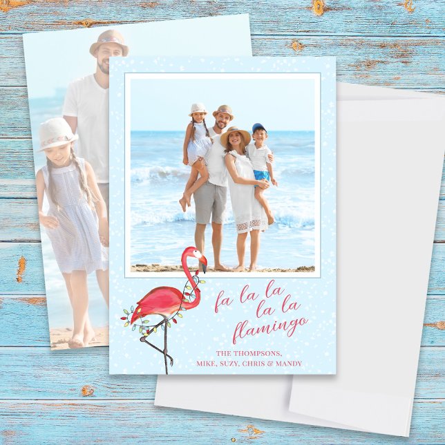 Christmas Photo Cute Beach Pink Tropical Flamingo  Holiday Card (Christmas photo card with a whimsical pink flamingo. )
