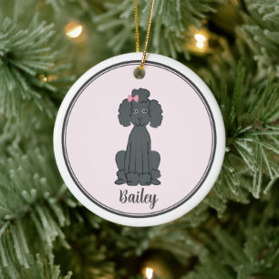 Christmas Photo Cute Puppy Dog Black Poodle Ceramic Tree Decoration