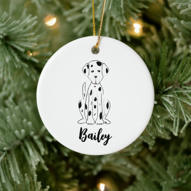 Christmas Photo Cute Puppy Dog Dalmatian Holiday  Ceramic Tree Decoration (Tree)