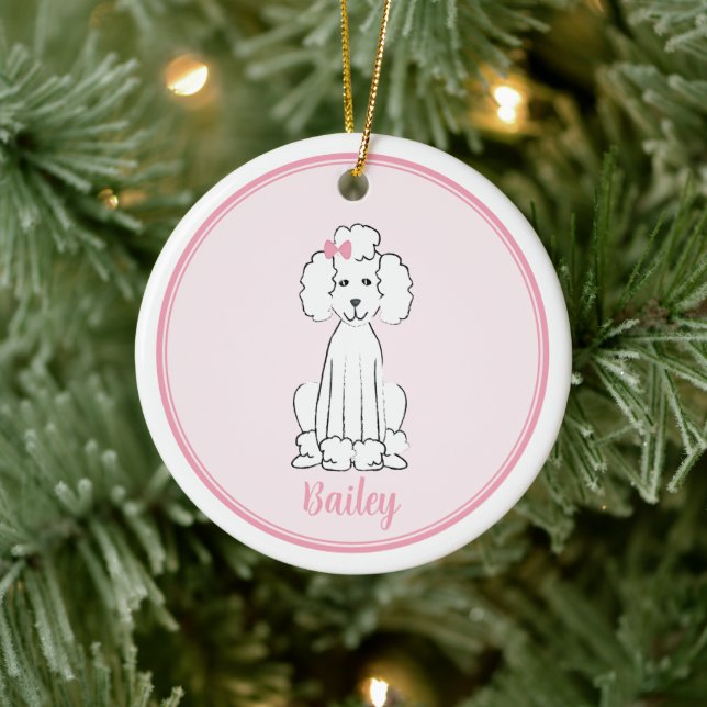 Christmas Photo Cute Puppy Dog White Poodle  Ceramic Tree Decoration (Tree)