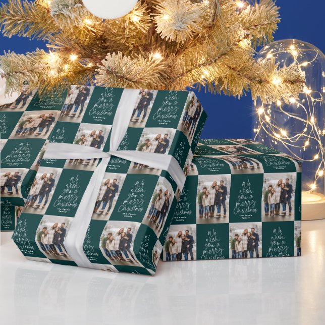 Christmas photo dark teal green holiday wrapping paper (Holidays)