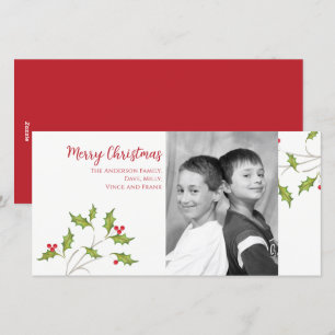 Christmas Photo Elegant Botanical Holly Berries  Holiday Card