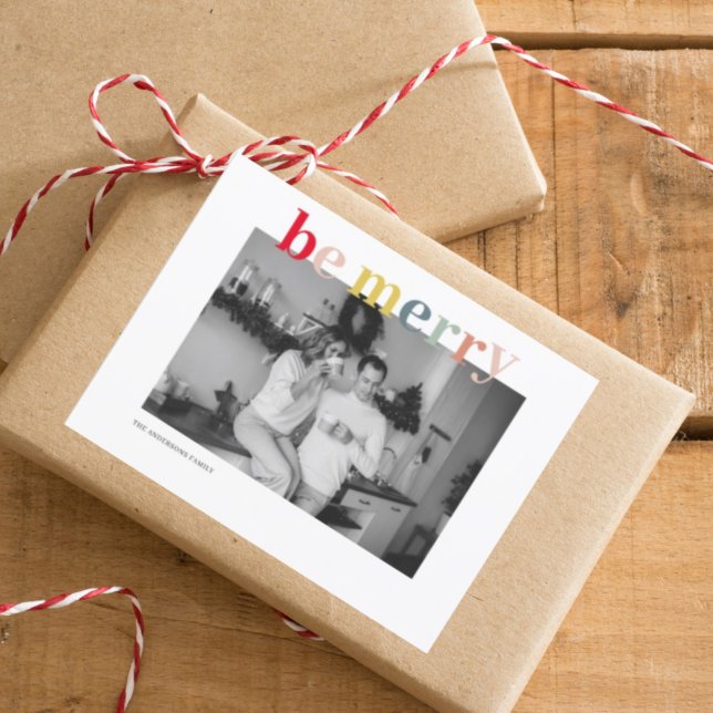 Christmas Photo Family | Colorful Be Merry Postcard (Creator Uploaded)