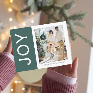 Christmas Photo Family   Green Joy Holiday Postcard