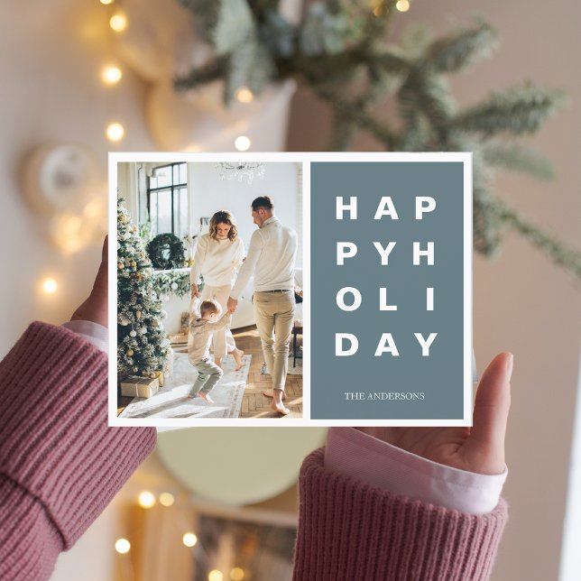 Christmas Photo Family | Happy Holidays Blue Postcard (Creator Uploaded)