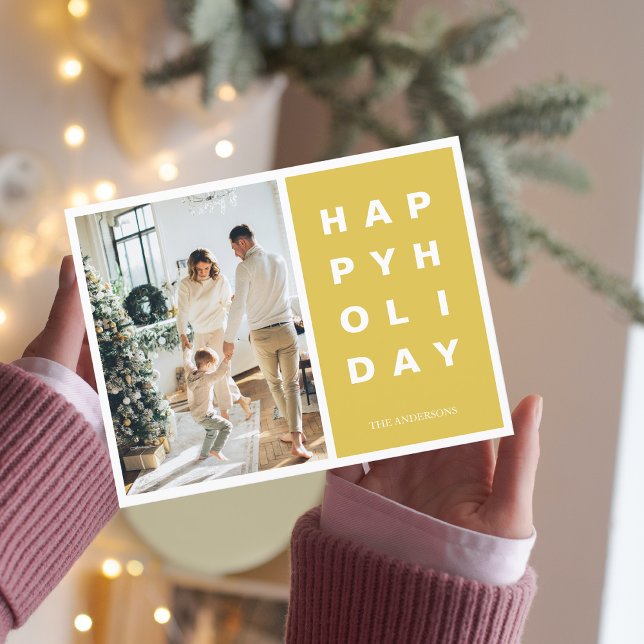 Christmas Photo Family | Happy Holidays Yellow Postcard (Creator Uploaded)
