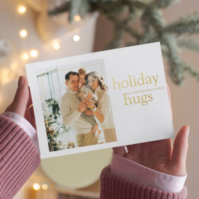 Christmas Photo Family | Holiday Hugs Postcard (Creator Uploaded)