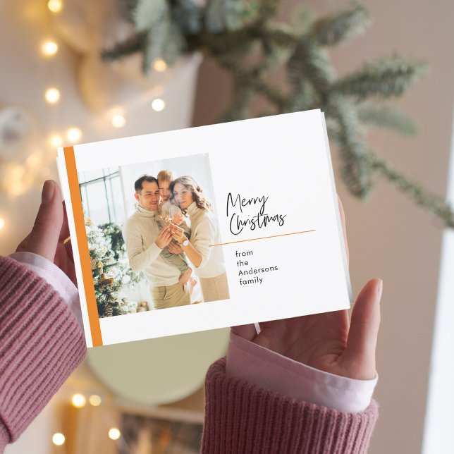 Christmas Photo Family | Orange Merry Christmas Postcard (Creator Uploaded)