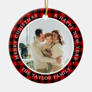 Christmas Photo family red Ceramic Ornament
