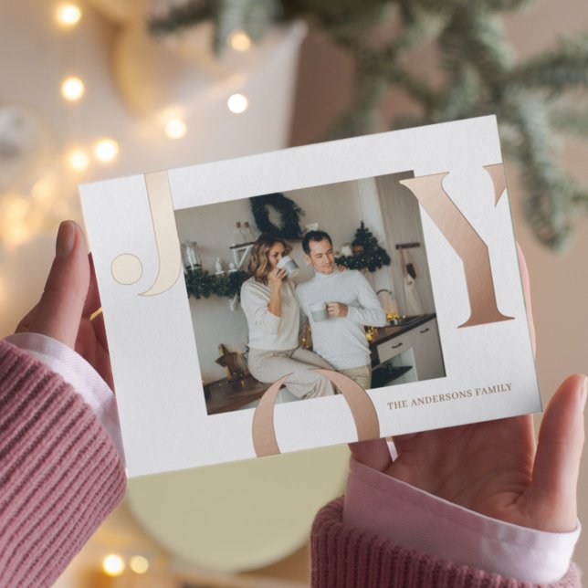 Christmas Photo Family | Rose gold Joy Postcard (Creator Uploaded)