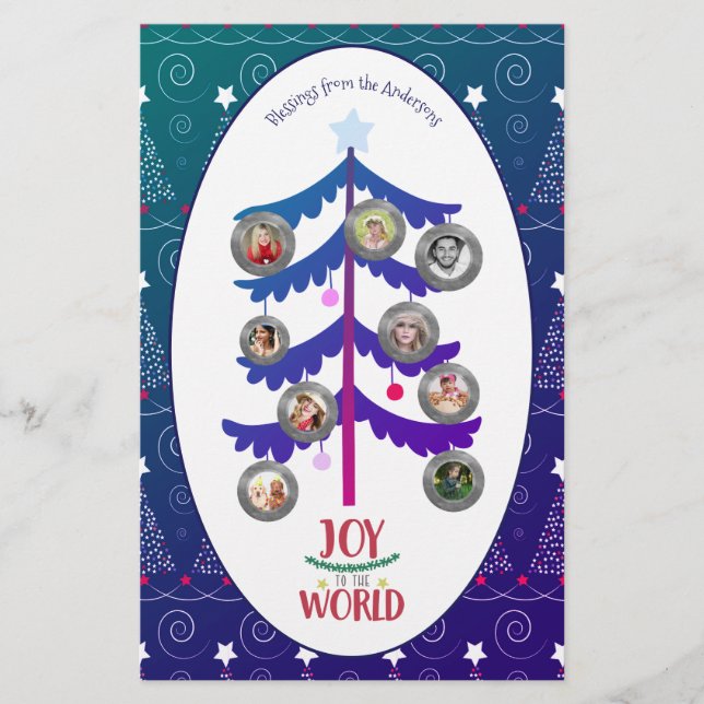 Christmas PHOTO Family Tree Letter Year in Review Stationery (Front)