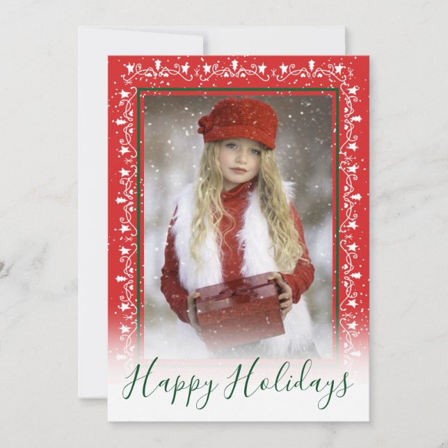 Christmas Photo Festive Red and White Frame Holiday Card (Front)