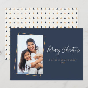 Christmas Photo Flat Navy Gold Holiday Card