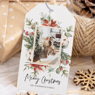 Christmas Photo & Floral Frame   Merry Christmas Gift Tags