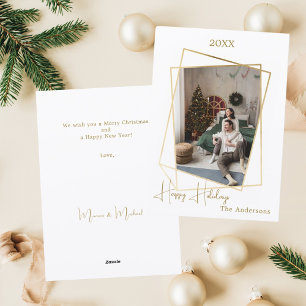 Christmas photo geometric gold modern holiday card