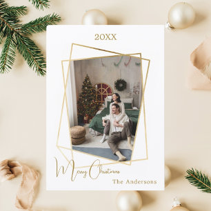 Christmas photo geometric gold modern holiday card