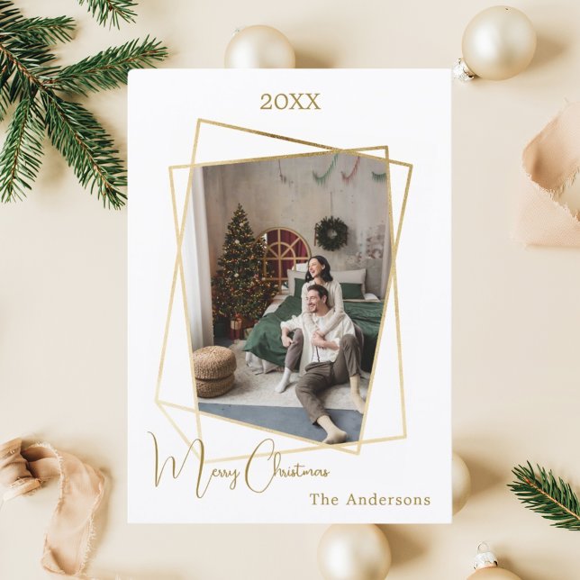 Christmas photo geometric gold modern holiday card (Creator Uploaded)