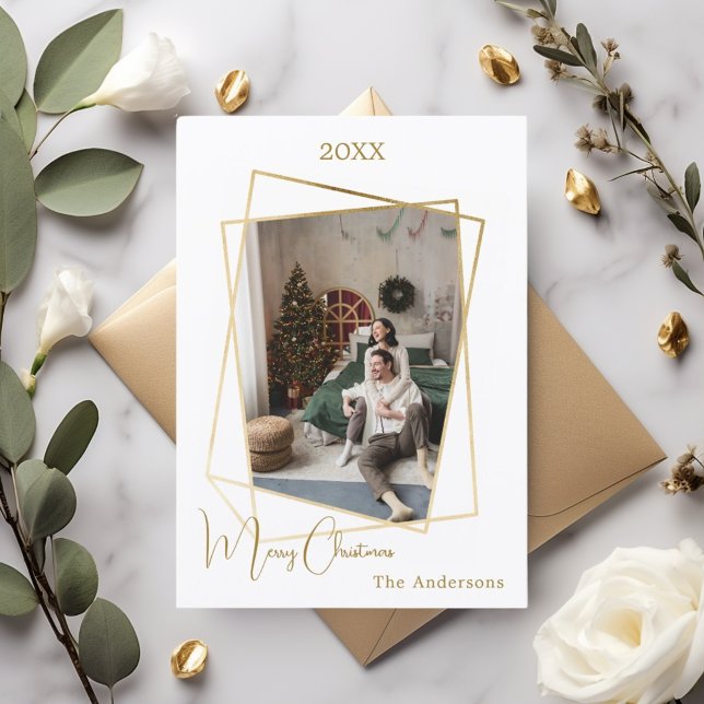 Christmas photo geometric gold modern holiday card (Creator Uploaded)