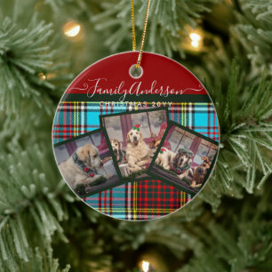 CHRISTMAS PHOTO GIFT - Anderson Tartan Collage Ceramic Tree Decoration