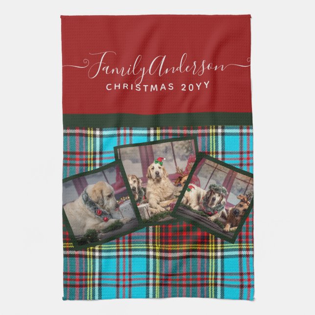 CHRISTMAS PHOTO GIFT - Anderson Tartan Collage Tea Towel (Vertical)