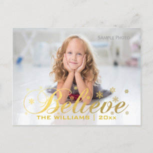 Christmas Photo Gold Believe Holiday Postcard