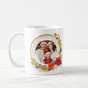 Christmas Photo - Gold Glitter Wreath Family Coffee Mug