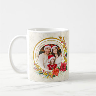 Christmas Photo - Gold Glitter Wreath Family Coffee Mug